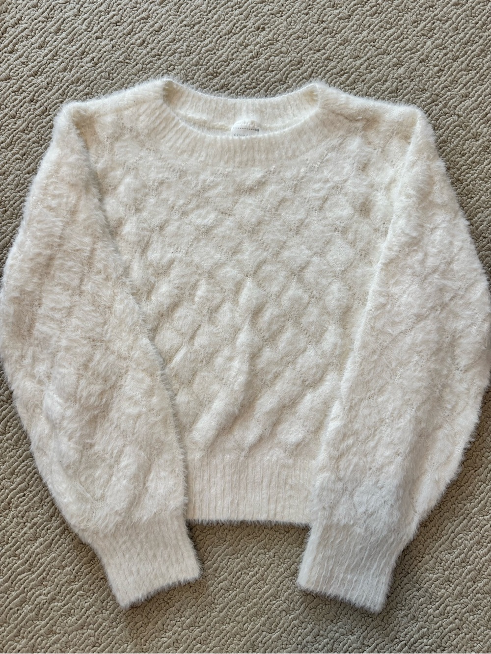abercrombie kids Cream Fuzzy Cable Crewneck Sweater